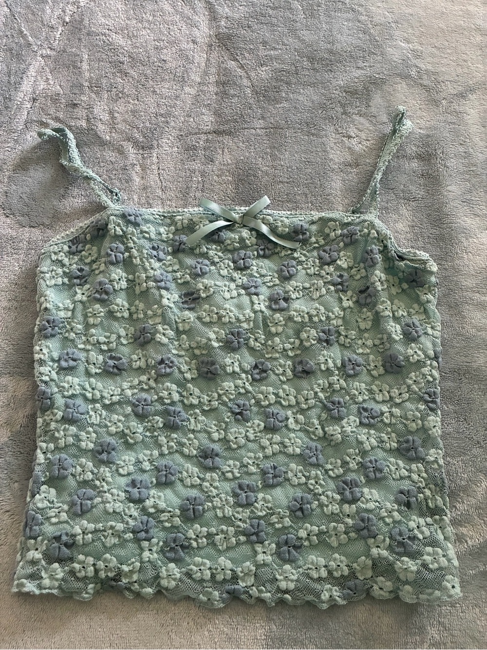 Floral Lace Mint Green Camisole with Bow